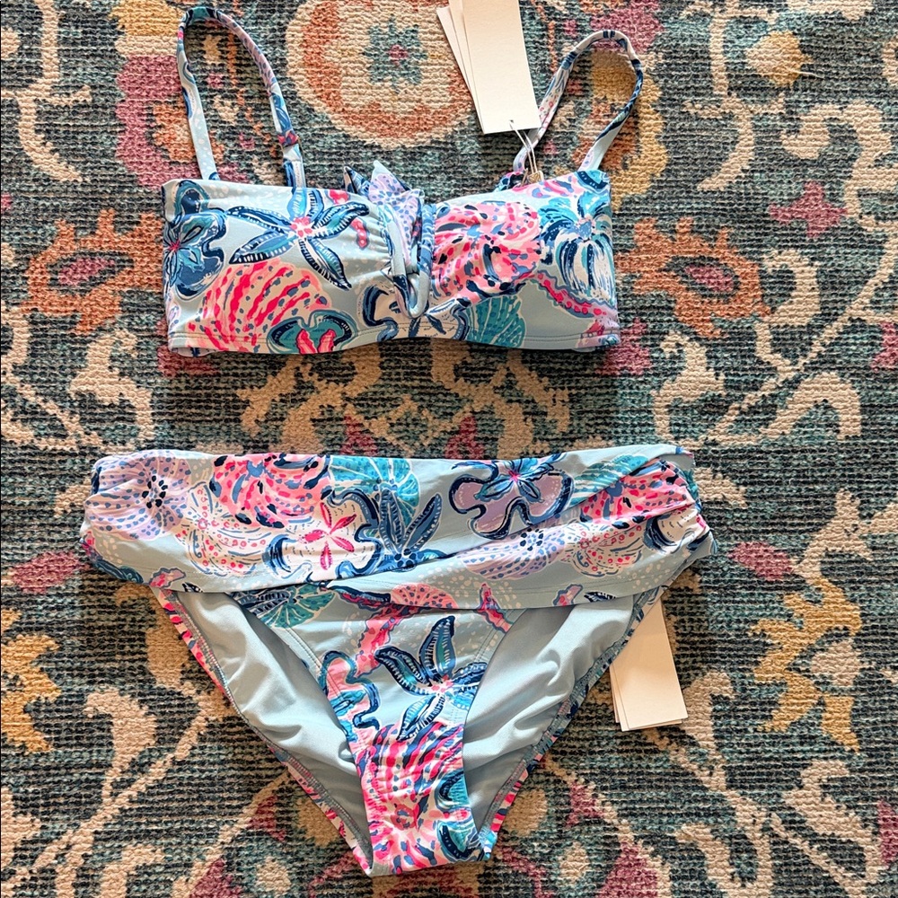 Lilly Pulitzer Floral Blue Pink Shell Print Bikini Set
